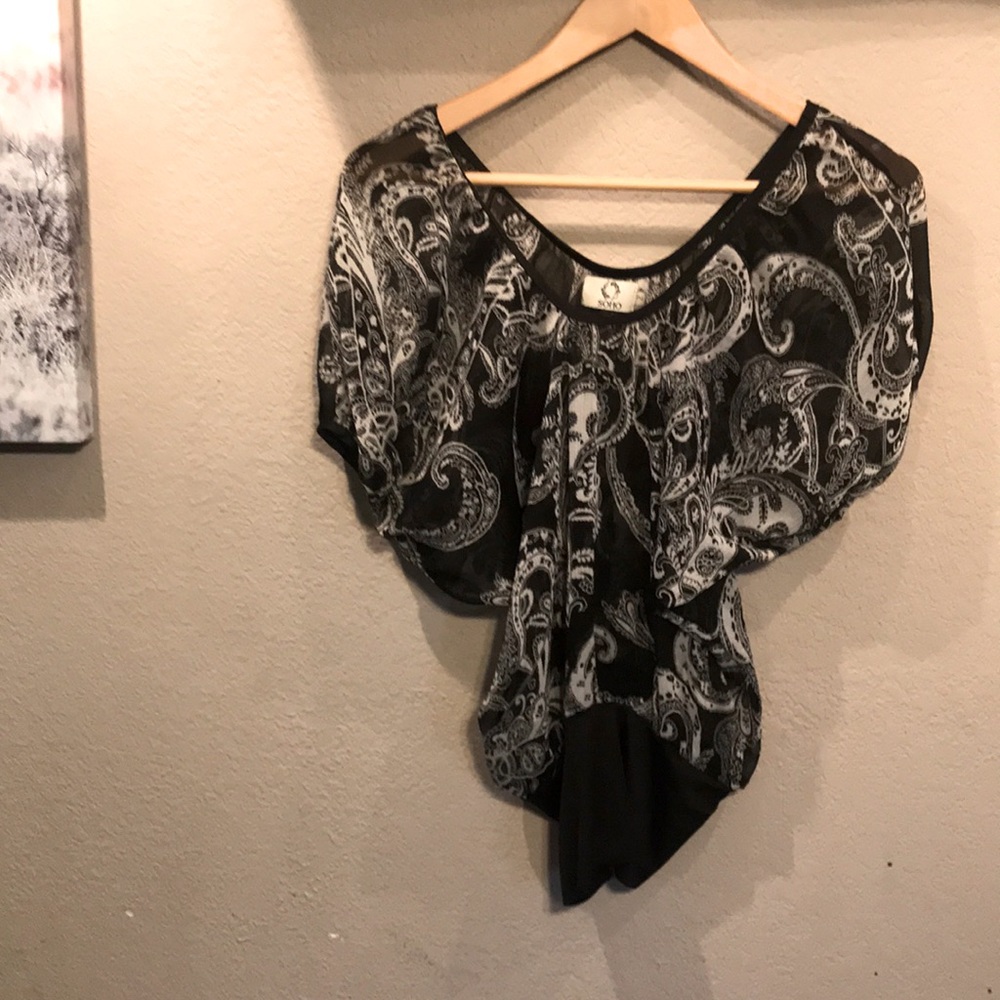 Black and white paisley see through top